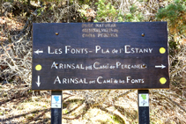 Panneau informatif au croisement des chemins.