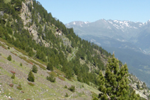 Le versant incliné où passe le chemin des Certeresos.