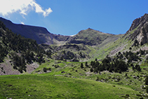 Entrée de la vallée, avec le pic de Perafita (2 752 m) et le Monturull (2 759 m).